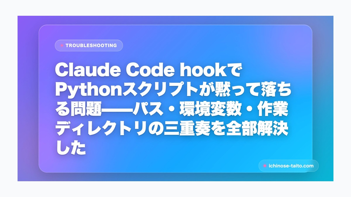 Claude Code hookでPythonスクリプトが黙って落ちる問題——パス・環境変数・作業ディレクトリの三重奏を全部解決した