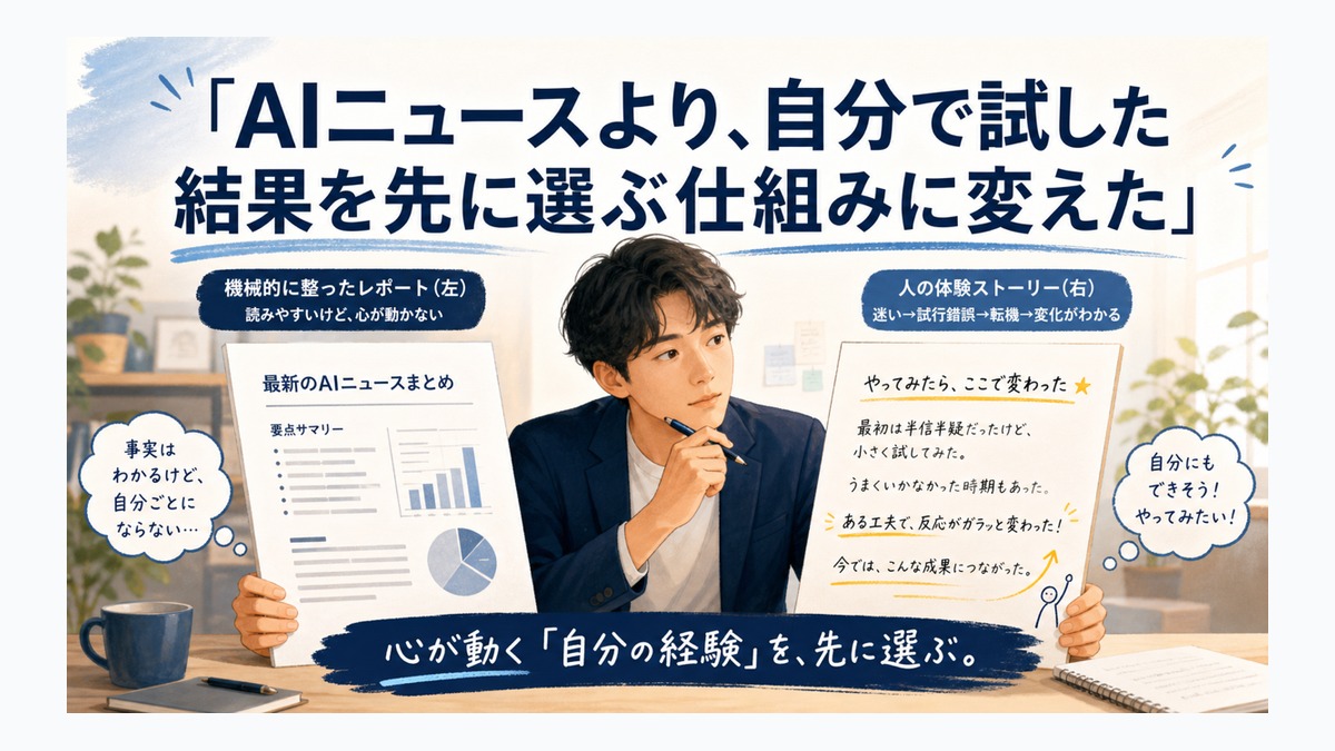 AIニュースより、自分で試した結果を先に選ぶ仕組みに変えた thumbnail
