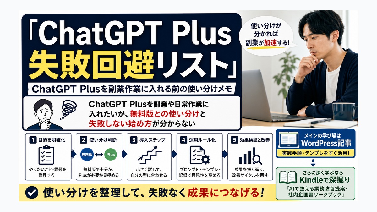 ChatGPT Plusを副業作業に入れる前の使い分けメモ thumbnail